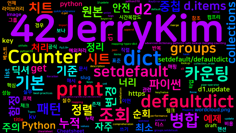 Featured image of post [Python Cheatsheet] 05. dict 패턴 - 조회/기본값/카운팅/병합