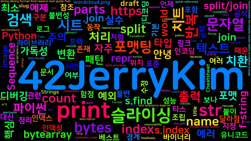 Featured image of post [Python Cheatsheet] 03. Strings - 슬라이싱/포맷팅/검색/치환